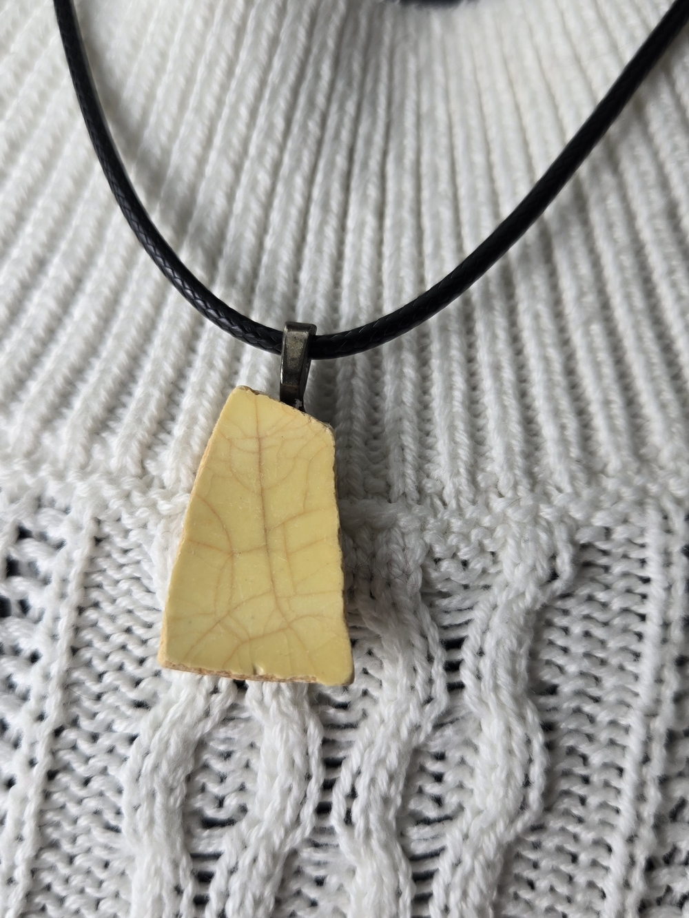 Hand Crafted Yellow Nova Scotis Crackle Pottery Pendant Necklace